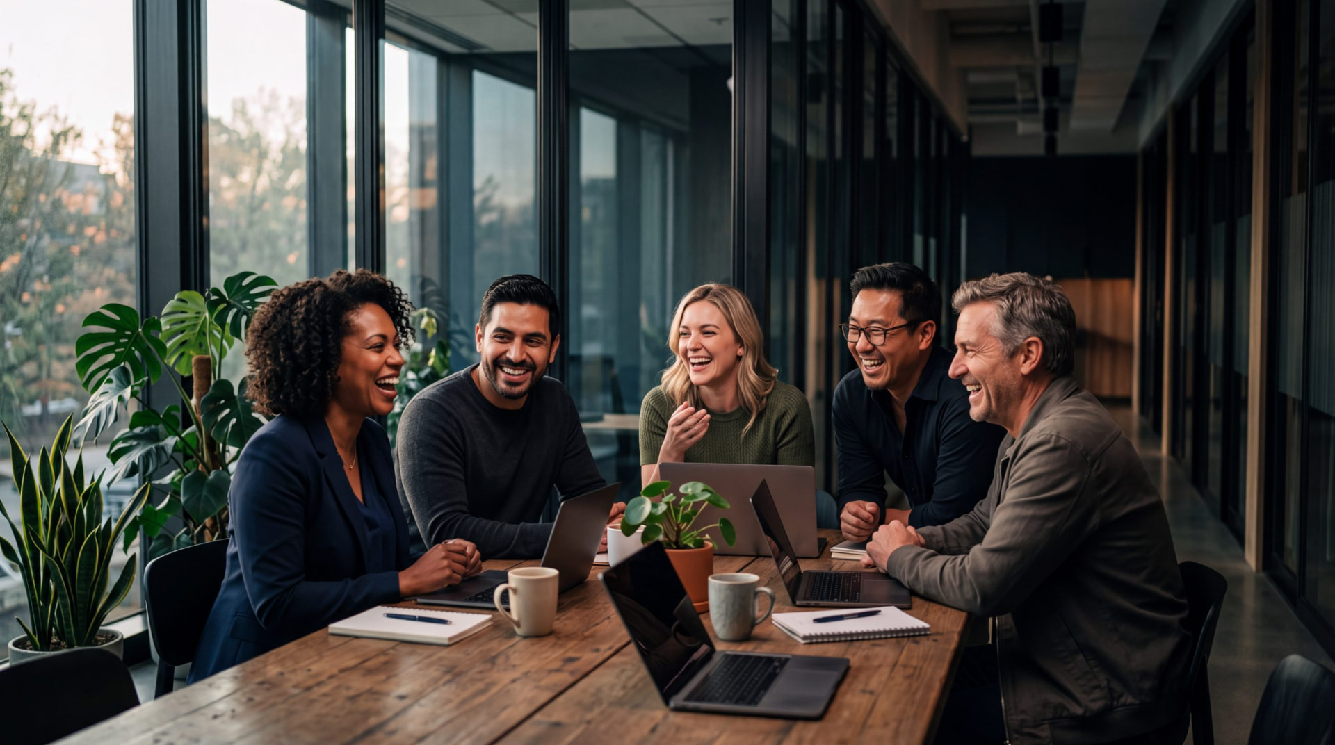 Brokerage team collaborating around a conference table